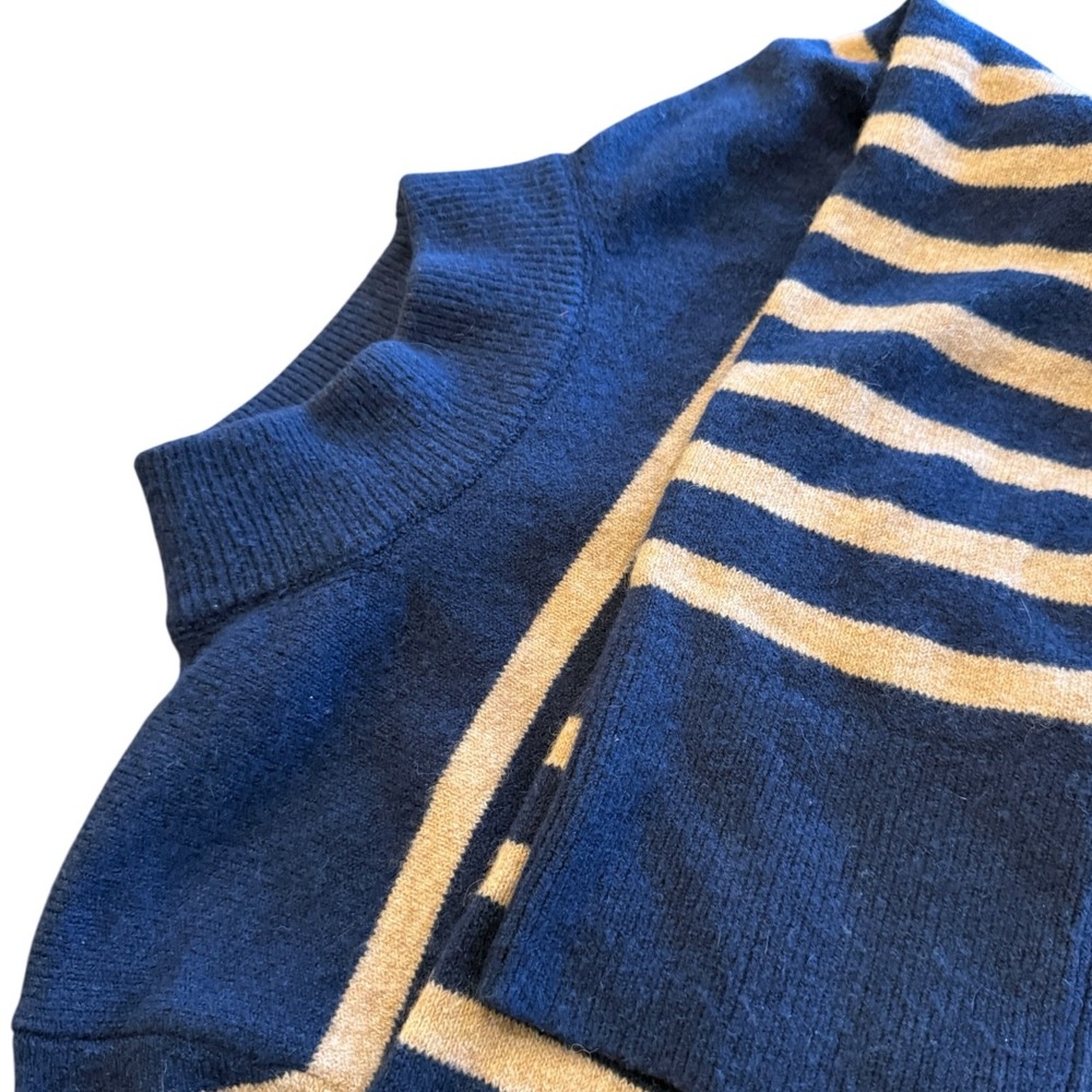 J.Crew Chunky Stripe Mock Neck Sweater‎ Small Merino Alpaca Cozy - TAN & Navy